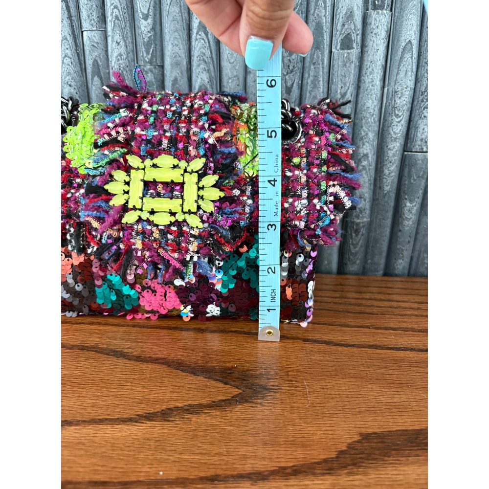 Kurt Geiger London Kensington Mini Sequin Tweed Multi Color Chain Crossbody Bag - Picture 9 of 9